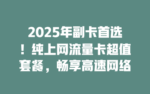 2025年副卡首选！纯上网流量卡超值套餐，畅享高速网络