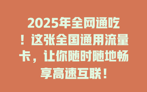 2025年全网通吃！这张全国通用流量卡，让你随时随地畅享高速互联！