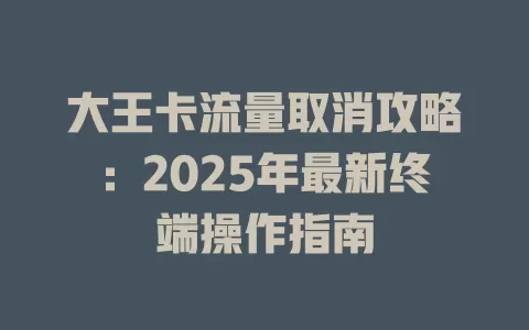 大王卡流量取消攻略：2025年最新终端操作指南