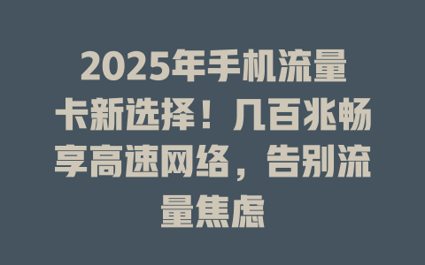 2025年手机流量卡新选择！几百兆畅享高速网络，告别流量焦虑