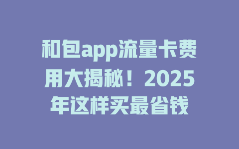 和包app流量卡费用大揭秘！2025年这样买最省钱