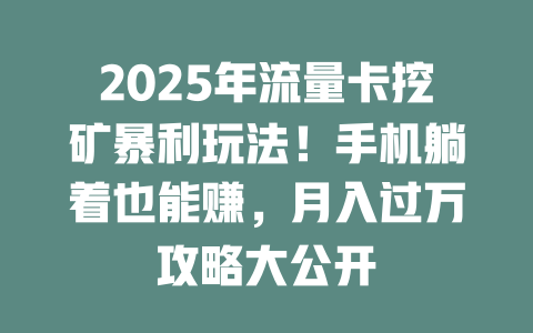 2025年流量卡挖矿暴利玩法！手机躺着也能赚，月入过万攻略大公开