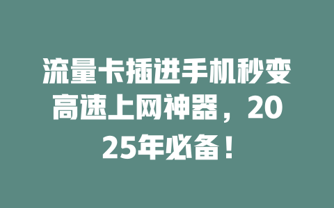 流量卡插进手机秒变高速上网神器，2025年必备！