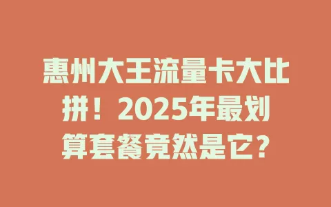 惠州大王流量卡大比拼！2025年最划算套餐竟然是它？