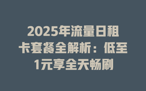 2025年流量日租卡套餐全解析：低至1元享全天畅刷