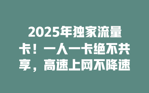 2025年独家流量卡！一人一卡绝不共享，高速上网不降速