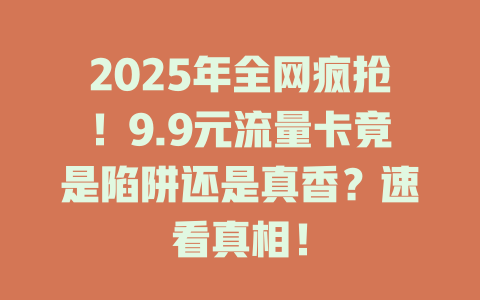 2025年全网疯抢！9.9元流量卡竟是陷阱还是真香？速看真相！