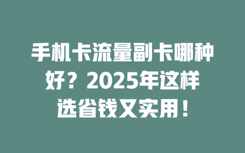 手机卡流量副卡哪种好？2025年这样选省钱又实用！