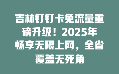 吉林钉钉卡免流量重磅升级！2025年畅享无限上网，全省覆盖无死角