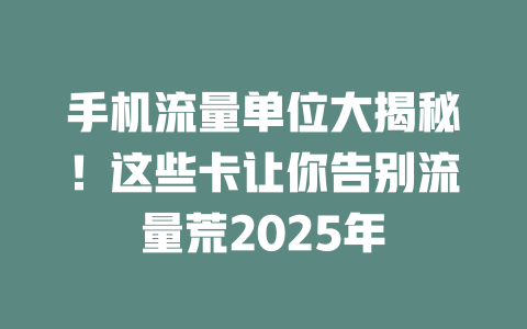 手机流量单位大揭秘！这些卡让你告别流量荒2025年