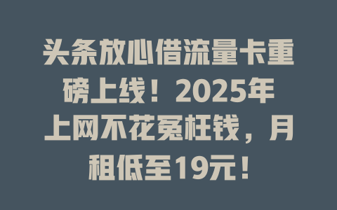 头条放心借流量卡重磅上线！2025年上网不花冤枉钱，月租低至19元！