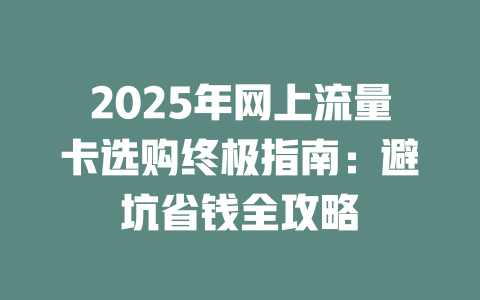 2025年网上流量卡选购终极指南：避坑省钱全攻略