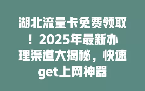 湖北流量卡免费领取！2025年最新办理渠道大揭秘，快速get上网神器