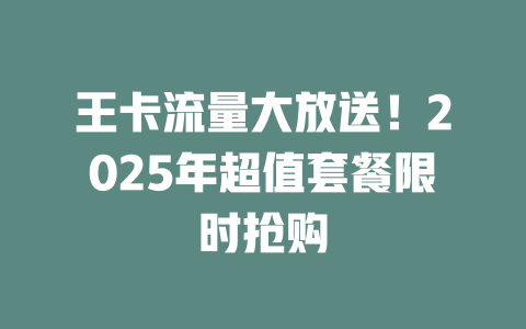 王卡流量大放送！2025年超值套餐限时抢购