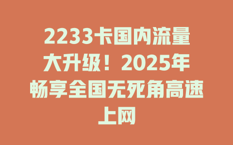 2233卡国内流量大升级！2025年畅享全国无死角高速上网