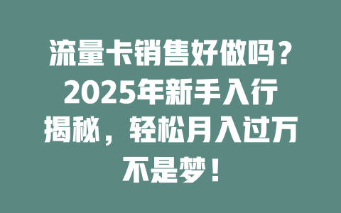 流量卡销售好做吗？2025年新手入行揭秘，轻松月入过万不是梦！