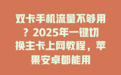 双卡手机流量不够用？2025年一键切换主卡上网教程，苹果安卓都能用