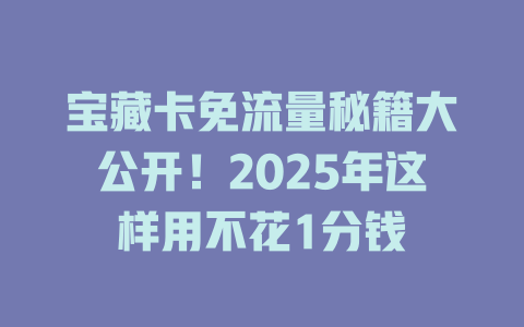宝藏卡免流量秘籍大公开！2025年这样用不花1分钱