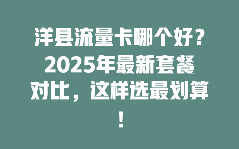 洋县流量卡哪个好？2025年最新套餐对比，这样选最划算！