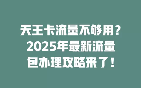 天王卡流量不够用？2025年最新流量包办理攻略来了！