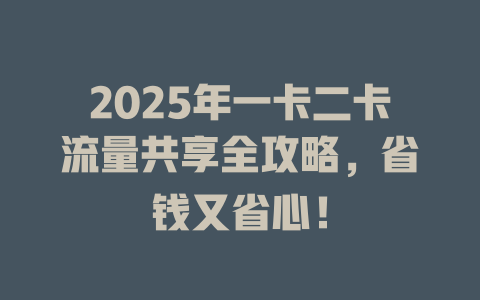 2025年一卡二卡流量共享全攻略，省钱又省心！
