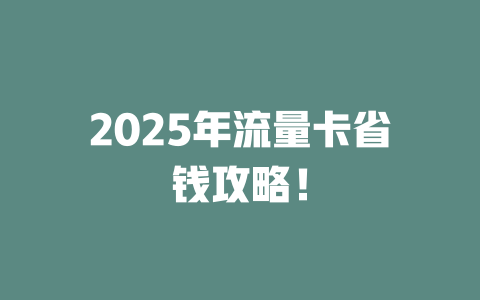 2025年流量卡省钱攻略！