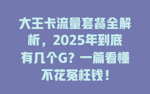 大王卡流量套餐全解析，2025年到底有几个G？一篇看懂不花冤枉钱！