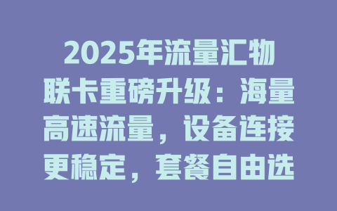 2025年流量汇物联卡重磅升级：海量高速流量，设备连接更稳定，套餐自由选！