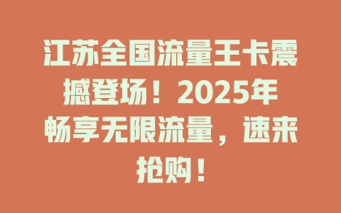 江苏全国流量王卡震撼登场！2025年畅享无限流量，速来抢购！