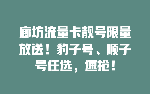 廊坊流量卡靓号限量放送！豹子号、顺子号任选，速抢！