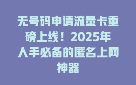 无号码申请流量卡重磅上线！2025年人手必备的匿名上网神器