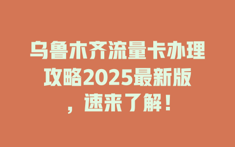 乌鲁木齐流量卡办理攻略2025最新版，速来了解！