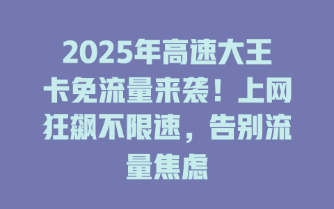 2025年高速大王卡免流量来袭！上网狂飙不限速，告别流量焦虑