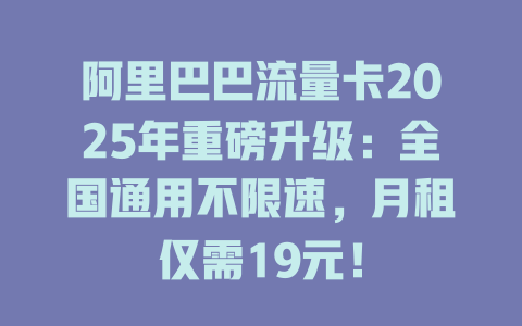 阿里巴巴流量卡2025年重磅升级：全国通用不限速，月租仅需19元！