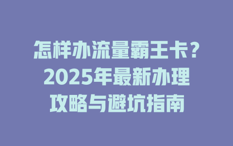 怎样办流量霸王卡？2025年最新办理攻略与避坑指南
