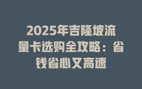 2025年吉隆坡流量卡选购全攻略：省钱省心又高速