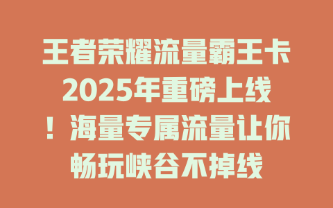 王者荣耀流量霸王卡2025年重磅上线！海量专属流量让你畅玩峡谷不掉线