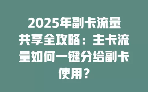2025年副卡流量共享全攻略：主卡流量如何一键分给副卡使用？