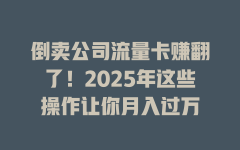 倒卖公司流量卡赚翻了！2025年这些操作让你月入过万