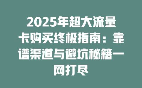 2025年超大流量卡购买终极指南：靠谱渠道与避坑秘籍一网打尽