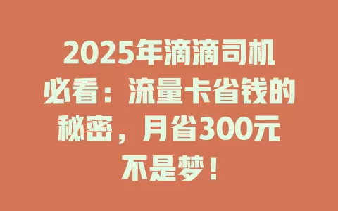2025年滴滴司机必看：流量卡省钱的秘密，月省300元不是梦！