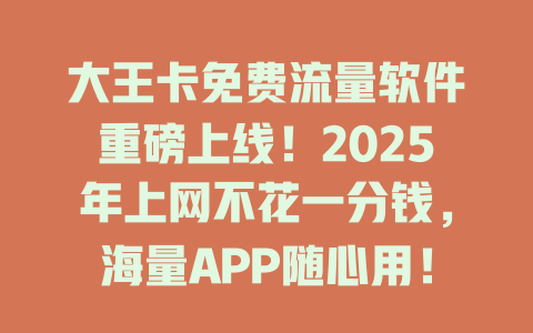 大王卡免费流量软件重磅上线！2025年上网不花一分钱，海量APP随心用！