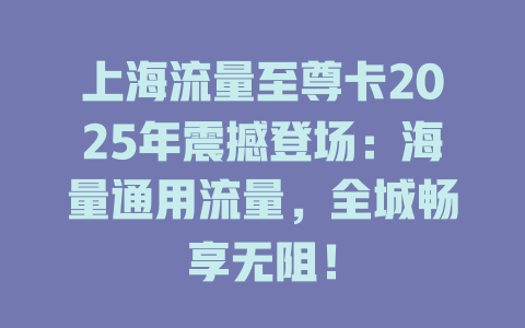 上海流量至尊卡2025年震撼登场：海量通用流量，全城畅享无阻！