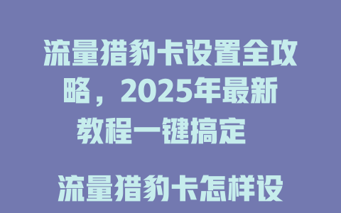 流量猎豹卡设置全攻略，2025年最新教程一键搞定  

流量猎豹卡怎样设置？