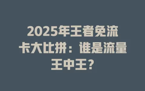 2025年王者免流卡大比拼：谁是流量王中王？