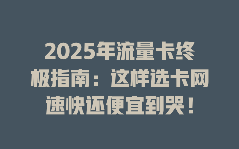 2025年流量卡终极指南：这样选卡网速快还便宜到哭！
