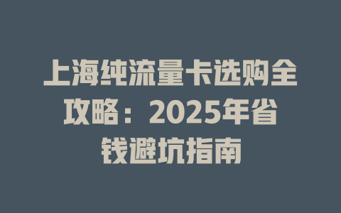 上海纯流量卡选购全攻略：2025年省钱避坑指南