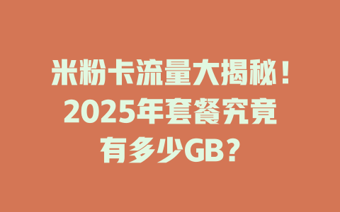 米粉卡流量大揭秘！2025年套餐究竟有多少GB？