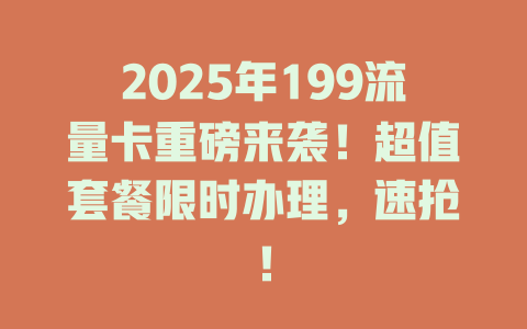 2025年199流量卡重磅来袭！超值套餐限时办理，速抢！
