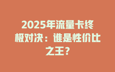 2025年流量卡终极对决：谁是性价比之王？